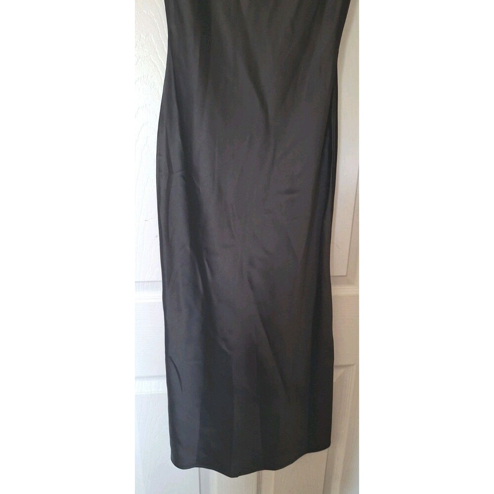 Womens Satin Midi Slip Dress Large Black Drape Neck Slit Whimsygoth Y2K bigHit - Picture 5 of 6